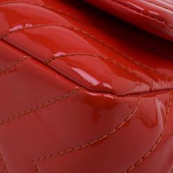 Pre Owned حقيبة يد شانيل كلاسيك جامبو تقسيمات شيفرون جلد لامع وردي محمر 