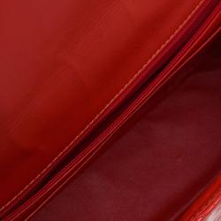 Pre Owned حقيبة يد شانيل كلاسيك جامبو تقسيمات شيفرون جلد لامع وردي محمر 