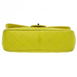 Pre Owned Chanel Yellow Quilted Caviar Leather Jumbo Classic Single Flap Bag
