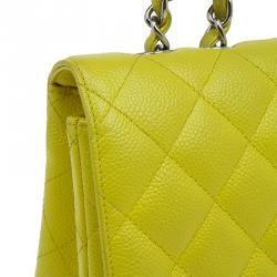 Pre Owned Chanel Yellow Quilted Caviar Leather Jumbo Classic Single Flap Bag
