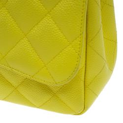 Pre Owned Chanel Yellow Quilted Caviar Leather Jumbo Classic Single Flap Bag