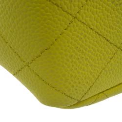 Pre Owned Chanel Yellow Quilted Caviar Leather Jumbo Classic Single Flap Bag