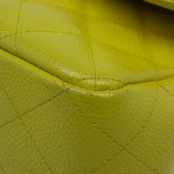 Pre Owned Chanel Yellow Quilted Caviar Leather Jumbo Classic Single Flap Bag