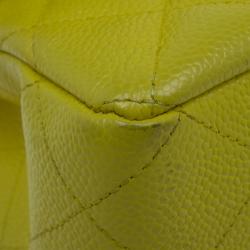 Pre Owned Chanel Yellow Quilted Caviar Leather Jumbo Classic Single Flap Bag