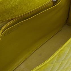 Pre Owned Chanel Yellow Quilted Caviar Leather Jumbo Classic Single Flap Bag
