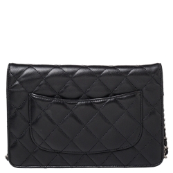 Pre Owned Chanel Black Quilted Leather Classic WOC