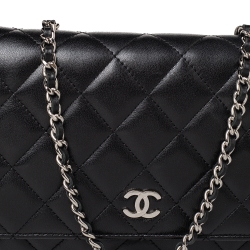Pre Owned Chanel Black Quilted Leather Classic WOC