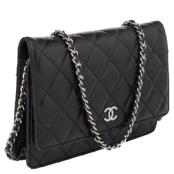 Pre Owned Chanel Black Quilted Leather Classic WOC