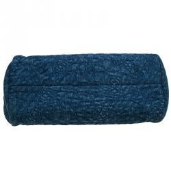 Pre Owned Chanel Blue Denim Camellia Embroidered Just Mademoiselle Bowling Bag