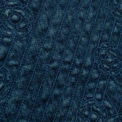 Pre Owned Chanel Blue Denim Camellia Embroidered Just Mademoiselle Bowling Bag