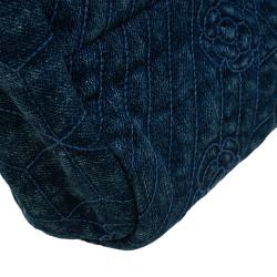 Pre Owned Chanel Blue Denim Camellia Embroidered Just Mademoiselle Bowling Bag