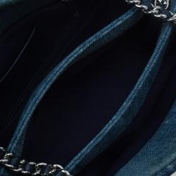Pre Owned Chanel Blue Denim Camellia Embroidered Just Mademoiselle Bowling Bag