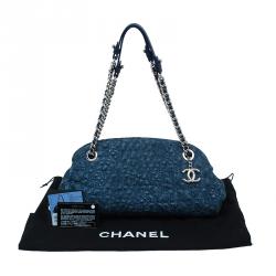Pre Owned Chanel Blue Denim Camellia Embroidered Just Mademoiselle Bowling Bag