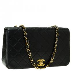 Pre Owned Chanel Black Quilted Lambskin Leather Vintage Full Flap Bag