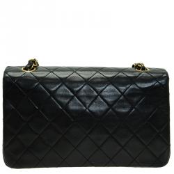 Pre Owned Chanel Black Quilted Lambskin Leather Vintage Full Flap Bag