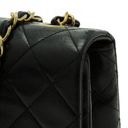 Pre Owned Chanel Black Quilted Lambskin Leather Vintage Full Flap Bag