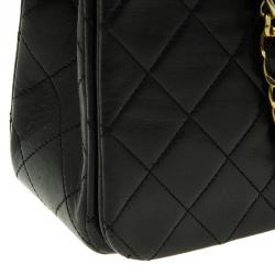 Pre Owned Chanel Black Quilted Lambskin Leather Vintage Full Flap Bag