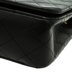 Pre Owned Chanel Black Quilted Lambskin Leather Vintage Full Flap Bag