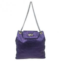 Pre Owned Chanel Purple Drilled Perforated Leather Shoulder Bag