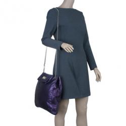 Pre Owned Chanel Purple Drilled Perforated Leather Shoulder Bag