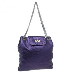 Pre Owned Chanel Purple Drilled Perforated Leather Shoulder Bag