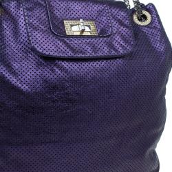 Pre Owned Chanel Purple Drilled Perforated Leather Shoulder Bag