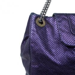 Pre Owned Chanel Purple Drilled Perforated Leather Shoulder Bag