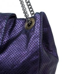 Pre Owned Chanel Purple Drilled Perforated Leather Shoulder Bag