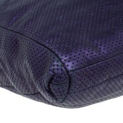 Pre Owned Chanel Purple Drilled Perforated Leather Shoulder Bag