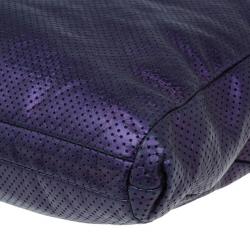 Pre Owned Chanel Purple Drilled Perforated Leather Shoulder Bag