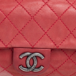 Pre Owned Chanel Red Quilted Iridescent Leather CC Flap Crossbody Bag