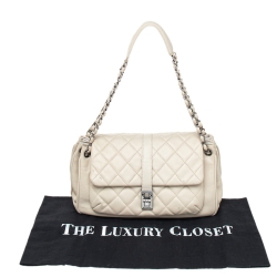 Pre Owned حقيبة كتف شانيل مدموزيل جلد مبطن بيج بقفل 