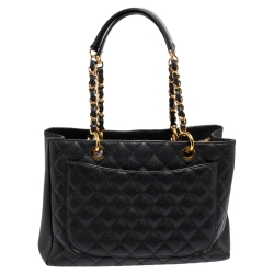 Pre Owned حقيبة يد توتس شانيل غراند شوبينغ جلد كافيار مبطن أسود