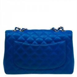 Pre Owned Chanel Blue Quilted Caviar Leather Jumbo Classic Single Flap Bag