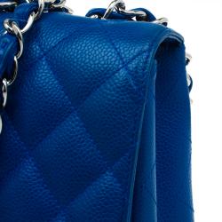 Pre Owned Chanel Blue Quilted Caviar Leather Jumbo Classic Single Flap Bag