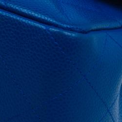Pre Owned Chanel Blue Quilted Caviar Leather Jumbo Classic Single Flap Bag