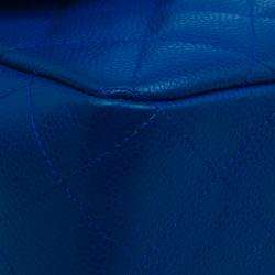 Pre Owned Chanel Blue Quilted Caviar Leather Jumbo Classic Single Flap Bag