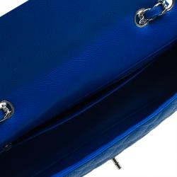 Pre Owned Chanel Blue Quilted Caviar Leather Jumbo Classic Single Flap Bag