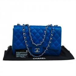 Pre Owned Chanel Blue Quilted Caviar Leather Jumbo Classic Single Flap Bag