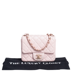 Pre Owned Chanel Pink Quilted Lambskin Leather Mini Square Classic Flap Bag