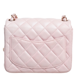 Pre Owned Chanel Pink Quilted Lambskin Leather Mini Square Classic Flap Bag