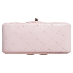 Pre Owned Chanel Pink Quilted Lambskin Leather Mini Square Classic Flap Bag