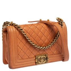 Pre Owned حقيبة شانيل بوي جلد خوخي مبطن متوسطة