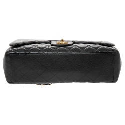 Pre Owned حقيبة شانيل ماكسي كلاسيك جلد كافيار مبطن أسود ذات قلاب 