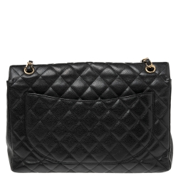 Pre Owned حقيبة شانيل ماكسي كلاسيك جلد كافيار مبطن أسود ذات قلاب 