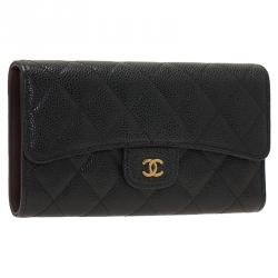 مملوكة مسبقًا محفظة شانيل كونتينيتال جلد كافيار أسود مبطن