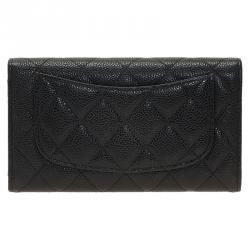 مملوكة مسبقًا محفظة شانيل كونتينيتال جلد كافيار أسود مبطن