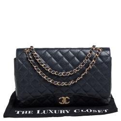 مملوكة مسبقًا Chanel Black Quilted Caviar Leather Maxi Classic Double Flap Bag
