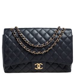مملوكة مسبقًا Chanel Black Quilted Caviar Leather Maxi Classic Double Flap Bag