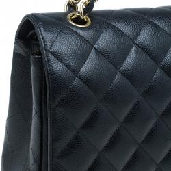 Pre Owned Chanel Black Quilted Caviar Leather Maxi Classic Double Flap Bag